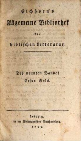 Allgemeine Bibliothek der biblischen Litteratur. 9. 1799