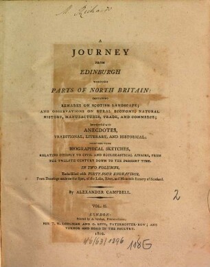 A journey from Edinburgh through parts of North Britain : containing remarks on Scotish landscape; and observations on rural economy, natural history, manufactures, trade, and commerce .... 2