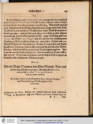 Artic. 23. Wie die Wahl-Stimmen von Chur Maynz / Trier und andern ...