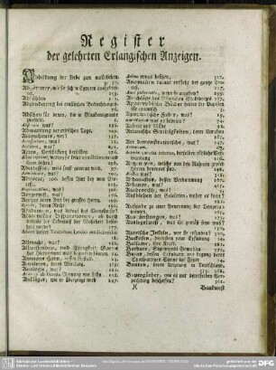 Register der gelehrten Erlangischen Anzeigen