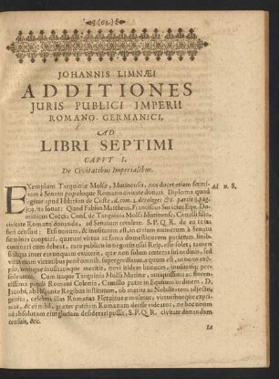 Ad Libri Septimi Caput I. De Civitatibus Imperialibus.