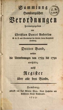 Sammlung hamburgischer Verordnungen. 3. 1789/92 (1793)