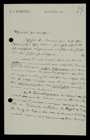 Nr. 54: Brief von Otto Blumenthal an David Hilbert, Göttingen, 1927 - 1933