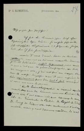 Nr. 54: Brief von Otto Blumenthal an David Hilbert, Göttingen, 1927 - 1933