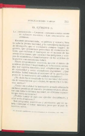 [V] El ejército : La conscripción - Ligeras consideraciones sobre el ejército nacional - Los armamentos adquiridos
