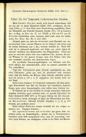 Ueber die bei Trapezunt vorkommenden Carabus