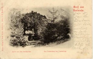 Postkartenalbum. "Gruss aus Karlsruhe". Stadtgarten, Taubenhaus am Lauterberg