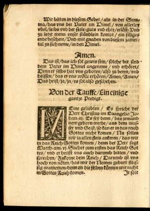 Von der Tauffe/ Ein einige gantze Predigt.