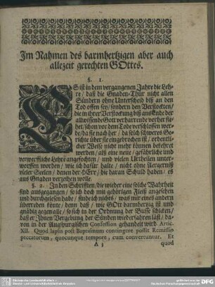 Im Nahmen des barmhertzigen aber auch allezeit gerechten Gottes