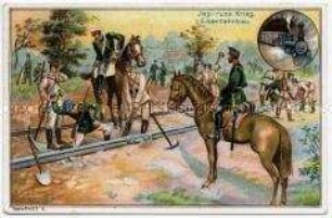Sammelbild "Eisenbahnbau" der Serie "Japanisch-Russischer Krieg" (Serie 5427, Nr. 5)