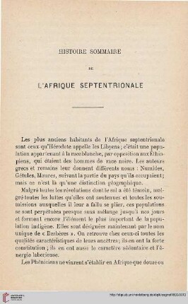 Histoire sommaire de l'afrique septentrionale
