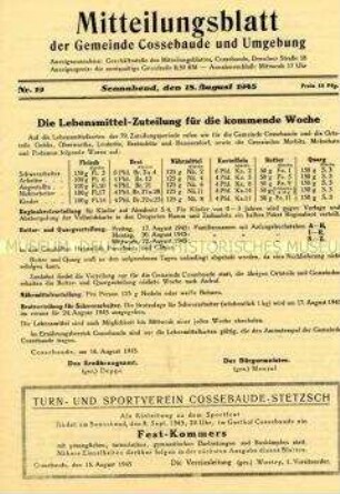 Kommunales Mitteilungsblatt u.a. zur Lebensmittelbewirtschaftung, zur Umbenennung von Straßen in Dresden sowie privaten und gewerblichen Anzeigen