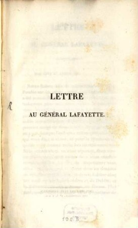 Lettre au Général LaFayette