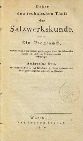 Über den technischen Theil der Salzwerkskunde