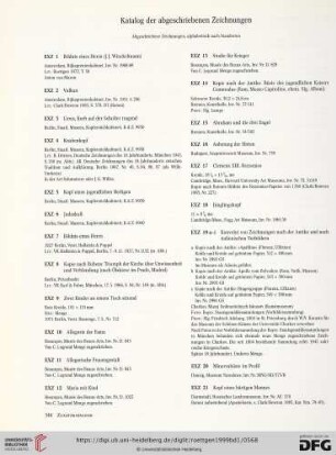 Katalog der abgeschriebenen Zeichnungen (alphabetisch nach Standorten)