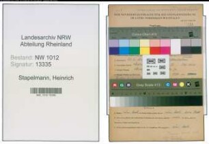 Entnazifizierung Heinrich Stapelmann , geb. 23.03.1910 (Verw.Inspektor)