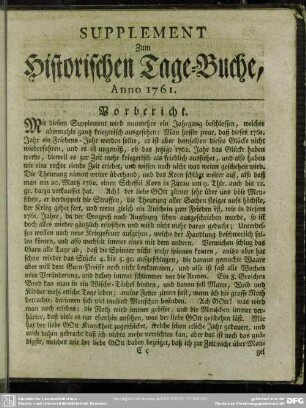 Supplement zum Historischen Tage-Buche Anno 1761