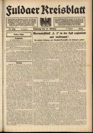 Erste Ausgabe vom Samstag, den 18. Oktober 1913.