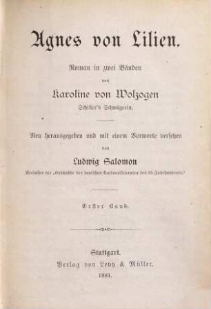 Agnes von Lilien : Roman in zwei Bänden, 1. Band