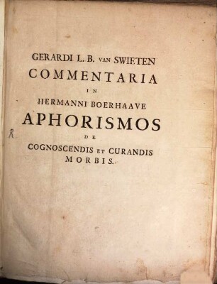 Commentaria in Hermanni Boerhaave Aphorismos de cognoscendis et curandis morbis, 1. ed. 4. - 1766