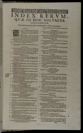 Index Rerum, Quæ In Hoc Volumine Continentur.