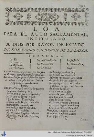 Loa para el Auto Sacramental A Dios por Razon de Estado.