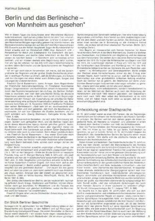 Berlin und das Berlinische - von Mannheim aus gesehen