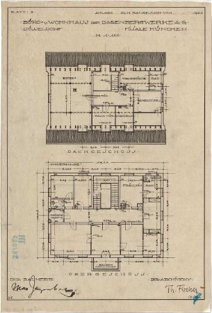 Fischer, Theodor; München, Arcisstr. 20; Haus Jagenberg - Grundriss OG, Grundriss DG
