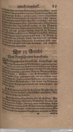 Der 13. Artickel. Den Bergschreiber betreffende.