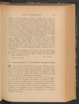 La "Sección Argentina" en la Biblioteca Nacional de Chile