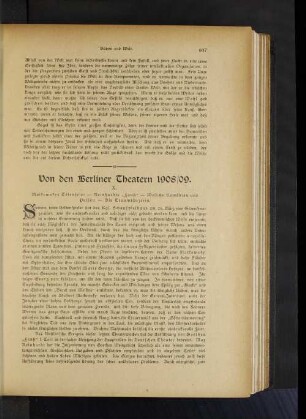 Von den Berliner Theatern 1908/09
