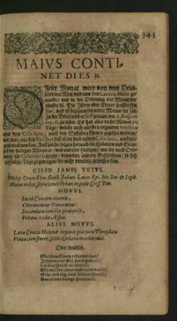 Maius Continet Dies 31.