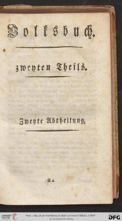 Volksbuch zweyten Theils zweyte Abtheilung