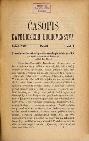 Časopis katolického duchovenstva : = Ephemerides theologicae cleri catholici Bohemici = Revue du clergé catholique. 24. 1883