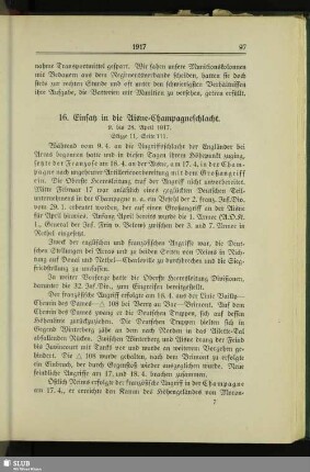16. Einsatz in die Aisne-Champagneschlacht : 9. bis 28 April 1917