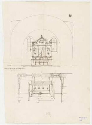 Thiersch, Friedrich von; Aschaffenburg; Kapuzinerkirche, Erweiterung - Hochaltar (Grundriss, Ansicht)