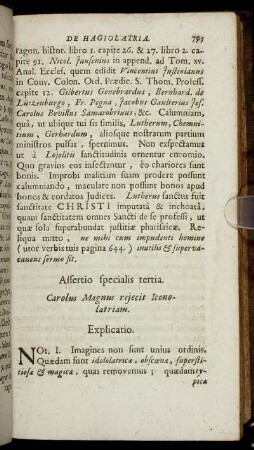 Assertio specialis tertia. [...] rejecit Iconolatriam.