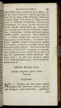 Assertio specialis tertia. [...] rejecit Iconolatriam.