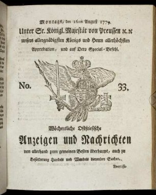 No. 33. Montags, den 16ten August 1779.