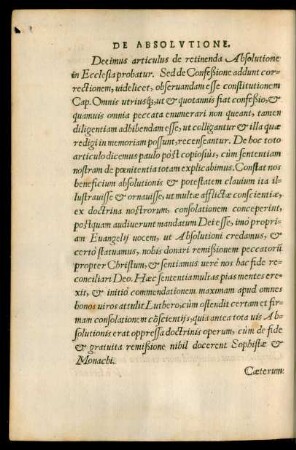 Decimus articulus de retinenda Absolutione in Ecclesia probatur ...