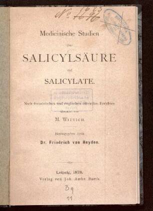 Medicinische Studien über Salicylsäure und Salicylate