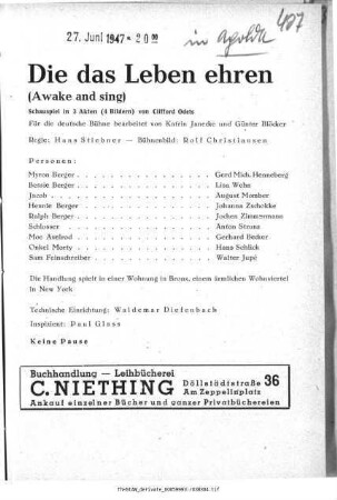 Die das Leben ehren (Awake and sing)