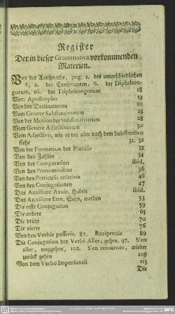 Register Der in dieser Grammatica vorkommenden Materien