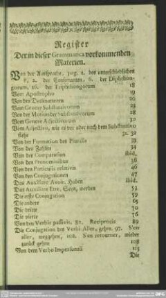Register Der in dieser Grammatica vorkommenden Materien