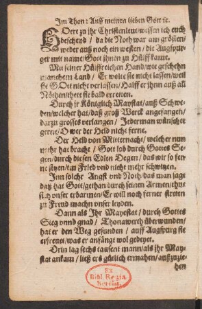 Hoert zu jhr Christenleut/ wessen ich euch || bescheyd/