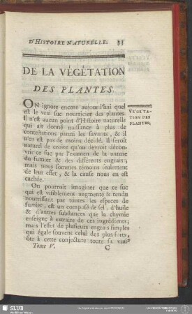 De La Végétation Des Plantes