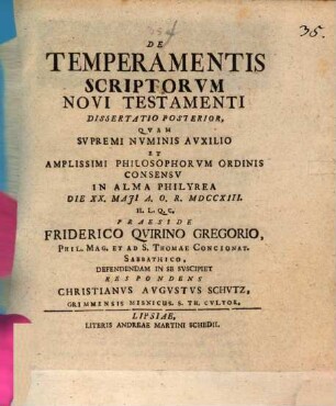 De Temperamentis Scriptorvm Novi Testamenti Dissertatio ..., 2