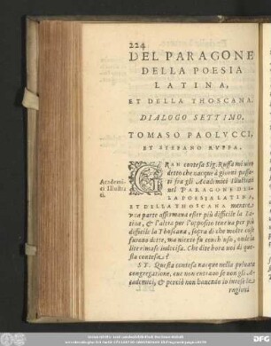 Del Paragone Della Poesia Latina, Et Della Thoscana. Dialogo Settimo. Tomaso Paolucci, Et Stefano Ruffa.