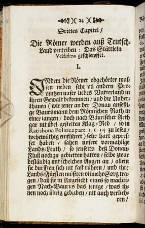 Drittes Capitel/ Die Römer werden auß Teutsch-Land vertriben: Das Stättlein Veldidena geschleipffet