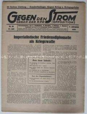 Wochenzeitung der KPD (Opposition) u.a. zur "imperialistischen Friedensdiplomatie" und der daraus resultierenden Kriegsgefahr